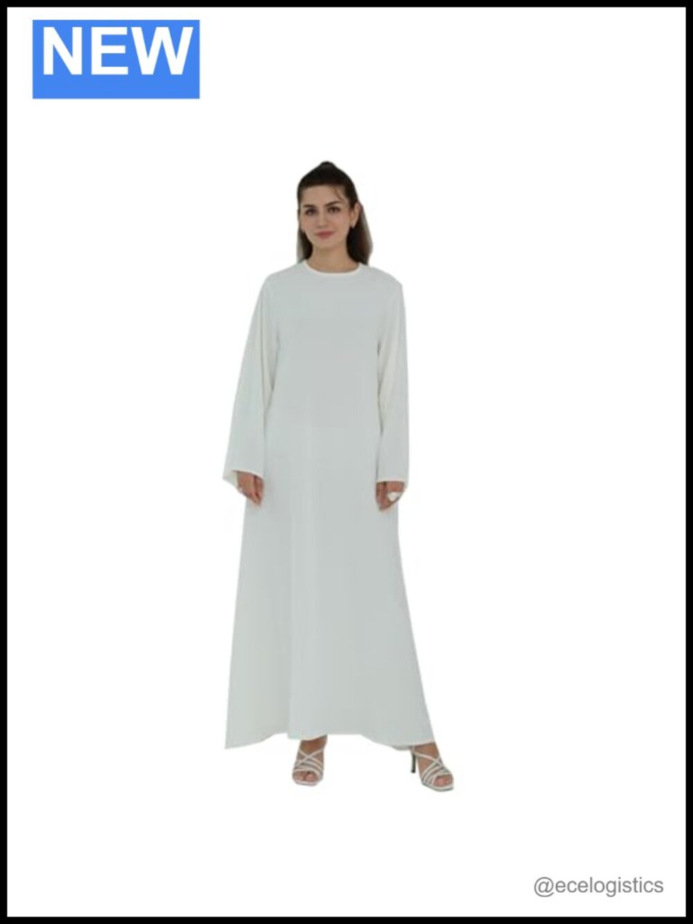 Women Casual Maxi Abaya Dress with Belt Muslim Bell Sleeve Robe